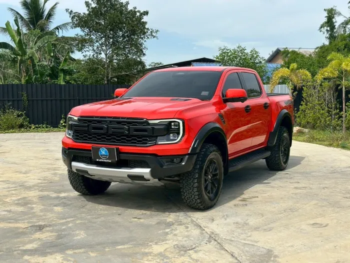 Front view of Ford Ranger Raptor 2.0 Bi-Turbo year 2023 red color used car in Hatyai