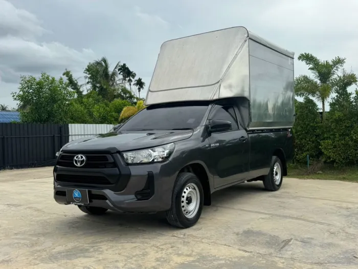 Front view of Toyota Hilux Revo Single Cab 2.4 Entry year 2023 grey color used car with cargo box in Hatyai